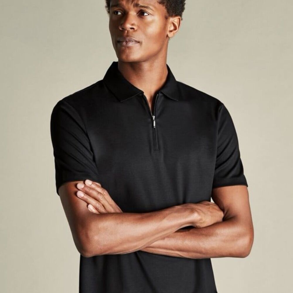 Charles Tyrwhitt Zip Neck Jersey Polo Black